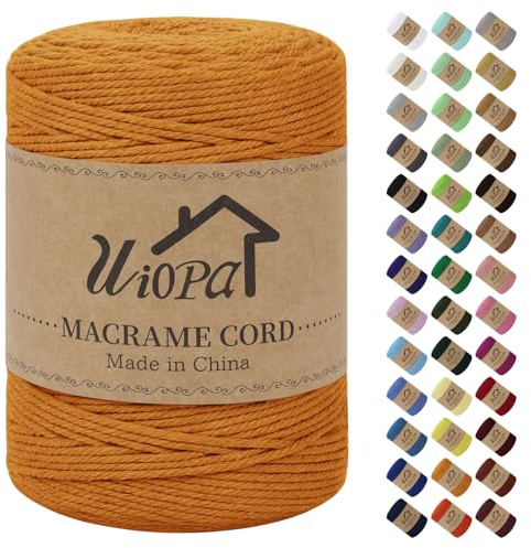 Uiopa Corde Macramé 3mm x 300m Fil Macrame Coton Naturel Ficelle Cordelette Couture Bricolage Cordon pour Macrame Mural, Porte Plante Mural, Decoration Mariage, Rideau, Emballage Cadeau (Doré)