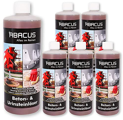 ABACUS® Urinsteinlöser | extrem starker Urinsteinentferner | WC Spezialreiniger | Urinal-Reiniger | Kalklöser | Kalksteinentferner | Kalkentferner | Urinlöser | Urinentferner – 6x 1000 ml (7695.6)