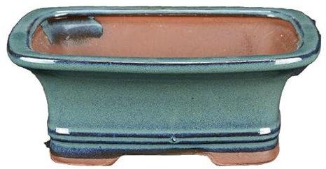 Geosism & Nature Rechteckige Bonsaischale aus grün glasiertem Steinzeug 11,5 x 7 x 4,5 cm - YM6b