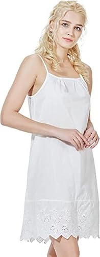 BEAUTELICATE Fond de Robe 100% Coton Jupon sous Robe Femme Bretelles Chemise de Nuit Victorien Vintage Ivoire