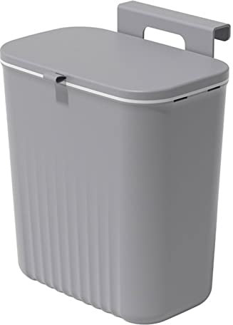 Bncxdc Kitchen Bin, Kitchen Waste Bin with Cover, 9.5 Litres Under Counter Trash Can, Wall Mounted Rubbish Can for Home Cabinet Bathroom Office, Gray