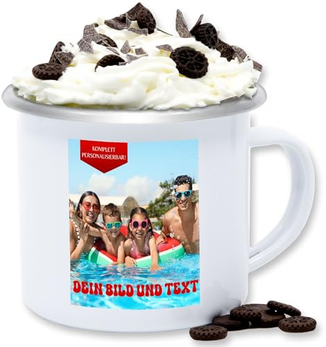 Emaille Tasse Blechtasse - Geschenk mit eigenem Foto und Text personalisiert I Eigenes Bild I Custom Photo Text - 300 ml - Weiß Silber - bildtasse fototasse selbst drucken pictures kaffeetasse