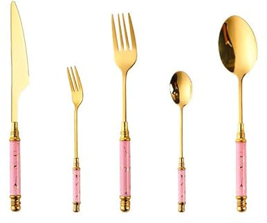 Set di posate for posate in argento da tavola, set di posate in oro da 30 pezzi con manico in ceramica, arpione, cucchiaino da tè, set di coltelli for 6 persone, servizio da tavola