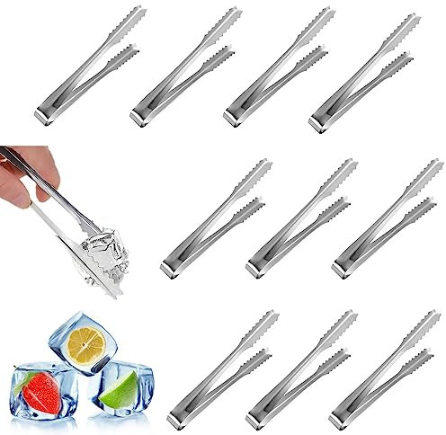 JEOPKO 10 Pcs Ice Tongs, 6 Inch, Stainless Steel Mini Sweet Food Small Buffet Serving Kitchen Plastic Tong for Coffee Sweets Bread Cake, LYUK6CBXGJJZZMH