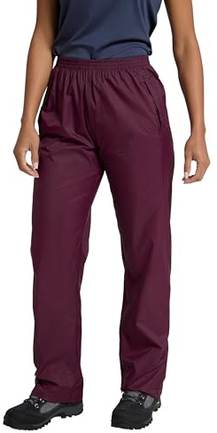 Mountain Warehouse Pakka Womens Waterproof Over Trousers - Packaway Bag, Breathable Rain Pants, Hook & Loop Ankle Opening Ladies Rainwear - Spring Summer, Outdoors Dark Purple Women's Size 12