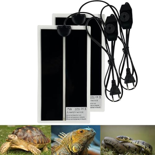 PeSandy Reptil värmematta, 2 delar, justerbar terrarium värmematta med temperaturkontroll för reptiler, sköldpadda, ormar, ödlor, geckos - säkerhetsmatta för akvarium (28 x 15 cm)
