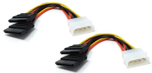 DRUT 2pcs 15cm 4 Pin Molex to Dual 2 x SATA Power Y Splitter Cable | Adapter Lead for PC to Power HDD, SSD, DVD-RW Drive