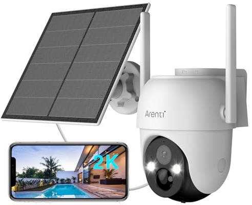 ARENTI 2K Solar Security Camera Outdoor Wireless,360° Pan Tilt Battery Camera with Solar Panel,Wifi CCTV Camera,Color Night Vision,Motion Sensor,2-Way Talk,Works with Alexa