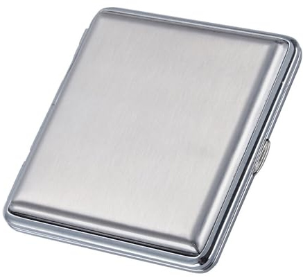 Murago - Zigarettenetui 20er Metall - Silber-farbig gebürstet für 20 Zigaretten mit Metallclips Box Damen Herren Accessoire