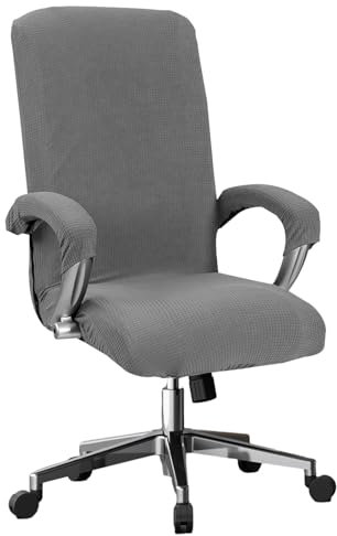 Computer Office High Back Chair Cover - Stretch Large Chair Slipcover, Polar Fleece Chair Covers, Full Wrap Elastic Seat Covers, XL Washable Removable Chair Protector for Armrests (grey)