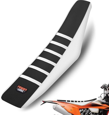 sawrain Funda Universal para Asiento de Moto de Cross, con Agarre Acanalado, para Motocicleta, Enduro, Motocross, (Blanco y Negro)
