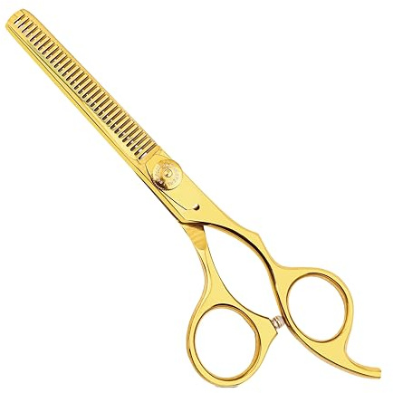 Nixcer Hair Thinning Scissors -Sharp Teeth CNC Blade with Fine Adjustment – 420C J2 Japanese Steel Professional Thinners for Men, Women (Gold, 6.5)