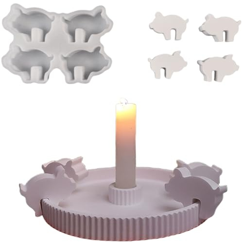 Silikonformen Gießformen, Silikonform Kerzenhalter Tablett, Kreative Kombinationen Silikon Gießform Kerzenhalter, Gipsformen zum Gießen（Schwein）