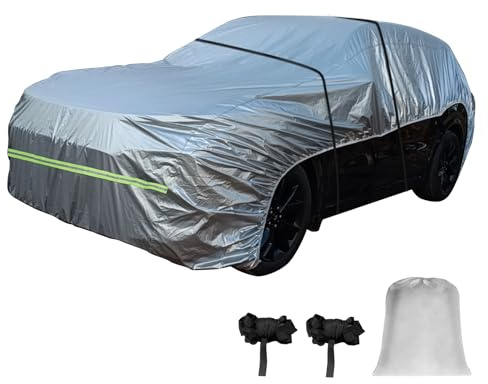 Half Car Cover Waterproof, Universal Car Top Cover Anti UV Windproof, Side Rear Window Frost Protection Water Resistant Cover, Fits SUV 420 to 480cm, Sedans 480 to 520cm