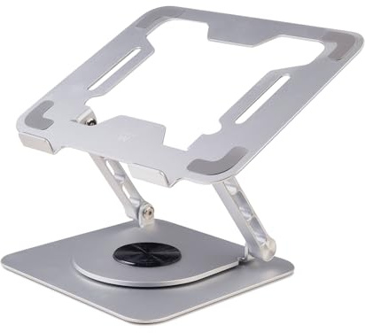 Ewent Bärbar datorstativ med 360° roterbar bas, laptopstativ i aluminiumlegering för skrivbord, ergonomiskt justerbart, hopfällbart och halkfritt, ventilation för 10–17,3 tum bärbar dator