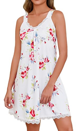 Uniexcosm Sleeveless Nightdresses for Women Ladies Soft Cotton Nighties Lace Nightgown Chemise Sexy Nightwear Negligee V Neck Jersey Lingerie Plus Size Nightshirts S-3XL