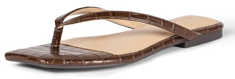 Amazon Essentials Women's Thong Sandals, Brown Faux Crocodile, 9