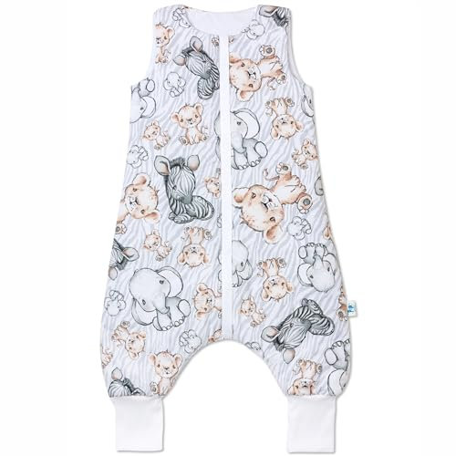 PEPI - Baby Schlafsack mit Füßen - Winter Schlafsack mit Beinen - Baumwolle - Babyschlafsack - Ärmellos Baby Schlafsack - (Safari)