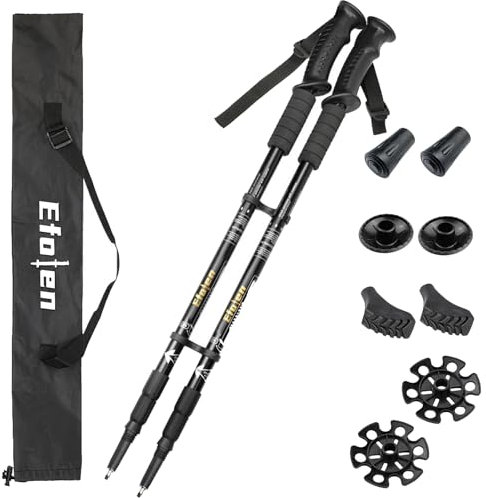 Efolen Wanderstöcke Trekkingstöcke Walking Stöcke Aluminium Wanderstock verstellbar 65-135cm und Klemmverschluss mit 4 Paar Gummipuffers für Trekking