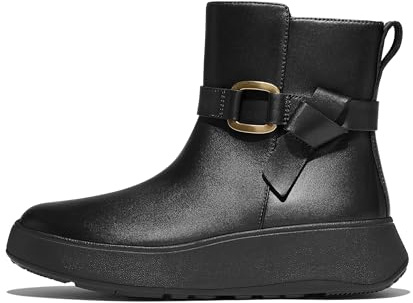 Fitflop F-Mode - Stivaletti da donna in pelle con anello quadrato, colore: nero, taglia 40, Nero, 41 EU