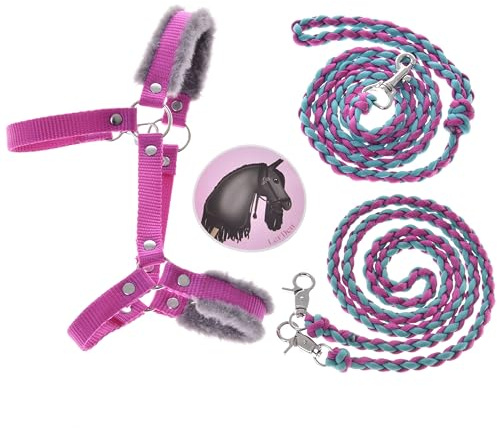 LarDen Hobby Horse Zubehör - Set Perfect Combination - Halfter, Zügel, Führstrick für Große S Steckenpferd - Rosa, Stockpferd Set, Hobby Horsing Pferd zum reiten, Spielzeug, Spielpferd, Hobbyhorse