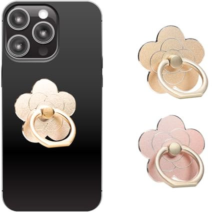 PHIOMUUE Set of 2 Metal Flower Phone Ring Holder Kickstand - Universal Grip Stand for Smartphones & Cases,Ideal Cellphone Accessory (Gold)