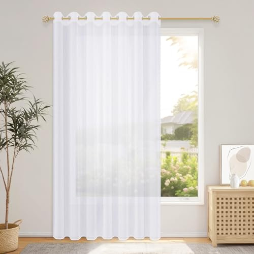 CUTEWIND Gardinen mit Ösen Voile Weiß Transparent für Große Fenster, 240 cm Lang, 200 cm Breit, 1 Stück Gardine Wohnzimmer Modern Vorhänge Ösenschal Schlafzimmer Curtains Living Room