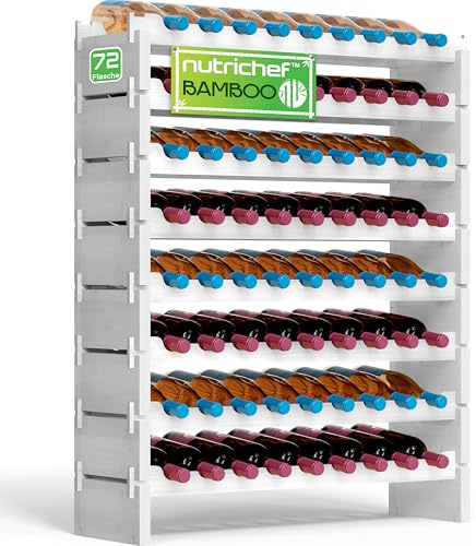 Nutrichef botellero Vino Bambu, Wine Rack, Vinoteca, Vinera, para 72 Botellas, Apilable, 8 Niveles