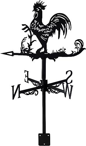 Foppla Segnavento a forma di gallo in acciaio inox, segnavento retrò a forma di gallo, paletto da giardino, indicatore di direzione del vento per capannoni, tettoie, cortili, decorazioni da giardino
