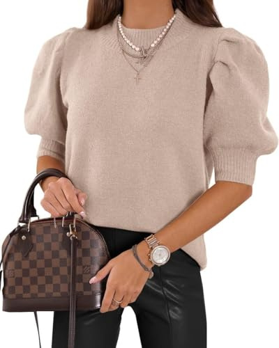 Saodimallsu Jersey Ligero de Mujer con Manga Corta abullonada y Cuello Redondo