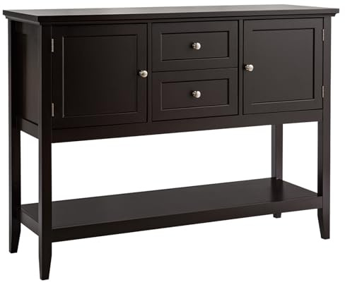 COSTWAY Sideboard Storage Cabinet, Narrow Console Table with Spacious Tabletop, 2 Drawers, 2 Storage Cabinets & Storage Shelf, Wooden Buffet Cupboard for Kitchen Living Dining Room (Dark Brown)