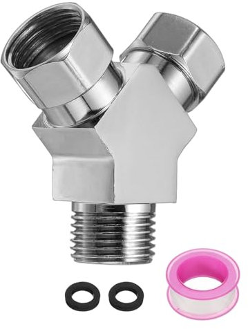 QUARKZMAN G1/2, valvola a 3 vie, in acciaio inox, adattatore per bidet Y, raccordo per tubo con nastro in PTFE e guarnizione per valvola angolare, tubo per WC (65 mm, argento)