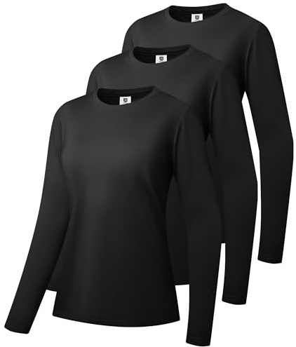 3er Pack oder 5er Pack Damen Baumwolle Langarm T-Shirts Rundhalsshirt Classic-Fit Hemd Weiche Atmungsaktive Casual Tee Mode Basic Tops