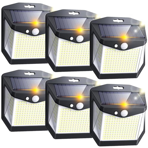 Solarlampen für Außen mit Bewegungsmelder: 248 LED Solar Lampe Outdoor 3 Modi Bewegungsmelder Solar Strahler Aussen IP65 Wasserdichte Solarlampe 270° Aussenleuchte für Garten Garage Deck Wand 6 Stück