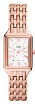 BUREI Damen Gold Vintage Armbanduhr Analog Quarz wasserdichte Damenuhr mit Edelstahl Armband Rechteckiges Kleine Uhren für Frauen, Geschenke für Frauen (Roségold)
