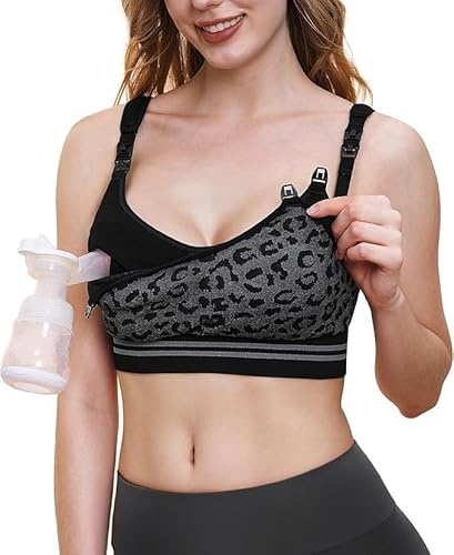 momcozy Seamless 4-in-1 Pumping Bra Hands Free, CozyFitClasp Pumping & Nursing Bras,Supportive Breast Pump Bra Black