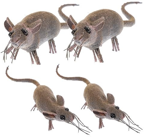 Milisten 4pcs Lifelike Fake Mice Miniature Mouse Figurines Halloween Rats Decorations for Home Desktop Micro Landscape Decoration Props Random Color