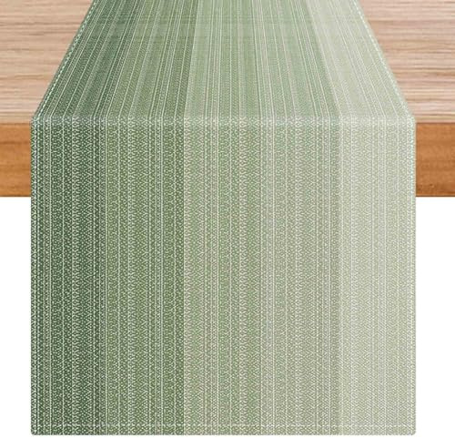 Avalune Tischläufer Modern Eukalyptus Grün Streifen Herbst Landhausstil Vintage Leinenoptik Läufer Tisch Abwaschbar Outdoor Frühling Sommer Tischdeko für Esstisch Party Drinnen Urlaub Deko 40x140 cm