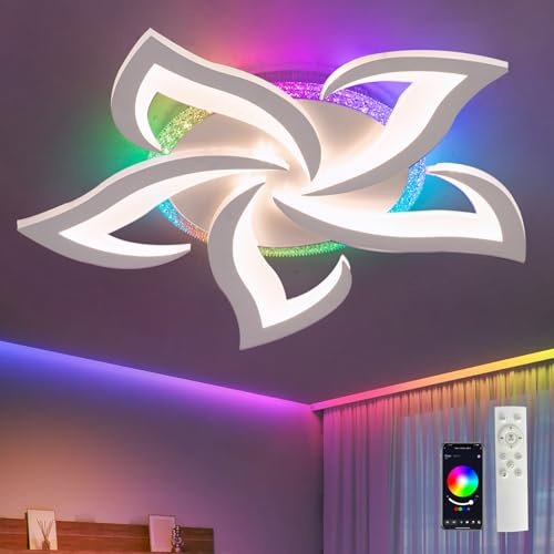 GWYAJTU RGB Deckenleuchte Mit Veränderbare Farbe, Dimmbar LED Lampen Mit Fernbedienung Und App, 3000K-6500K Deckenleuchte Für Wohnzimmer Und Schlafzimmer, RGB Weiß