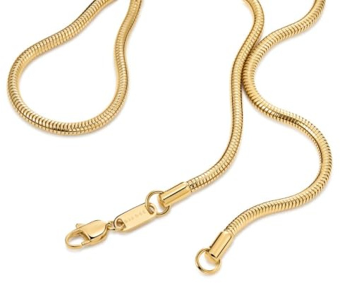DJADEE Cadena de oro 750 bañada en oro de 18 quilates, acero inoxidable, cadena de serpiente redonda, impermeable, hipoalergénica, 1,2, 2 y 3 mm, para mujer, hombre, niños, regalo, chapado PVD en oro