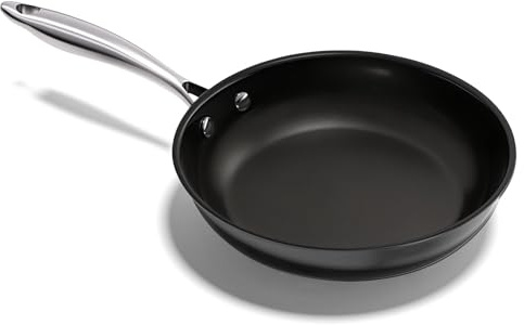 UUKRAVE Keramikpanna induktion 20 cm, non-stick beläggning keramisk beläggning stekpannor, pannor med handtag i rostfritt stål, PTFE-fri PFOA-fri, PFAS-fri, ugnssäker (svart)