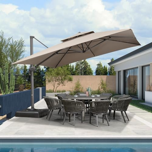 PURPLE LEAF Parasol Deporte 3,65 x 3,65 m Imitation Acrylique Mocha Cendré | Grand parasol, Mât aluminium renforcé 10,2 cm, Anti-décoloration 3 ans, Ombre XXL, UPF 50+, Facile à utiliser, Commercial