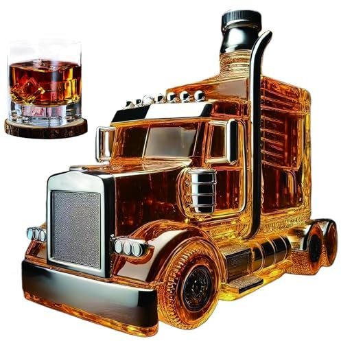 Decantador de Whisky Camión 375 ml – Botella de Vidrio Grueso con Forma de Camión y Tapón de Vertido Fácil, Ideal para Conductores, Coleccionistas, Home Bar y Mancave C