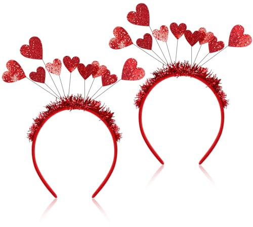 FUOYLOO Valentinstag Haarbänder 2 Stück Pack Rote Herz Haarreifen mit Pailletten Geschenk und Partyaccessoire für Mädchen