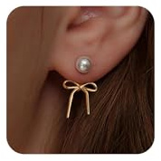 AOSWUD Perlenohrringe Gold Hängend für Damen,14K Vergoldete Schleifen-Ohrstecker mit Perlen Anhänger,Braut Ohrringe für Hochzeit