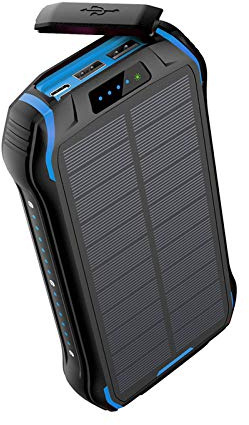 Power Bank 26800Mah Solar Fast Qi Wireless Charger Powerbank External Battery Outdoor Portable Poverbank Flashlight,Blue