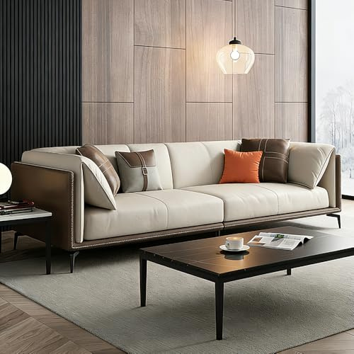 Italiensk lyxig modern enkel lädersoffa, massiv träram, rymlig och mjuk soffa, modern stor storlek, lämplig för vardagsrum/kontor/lägenhet.
