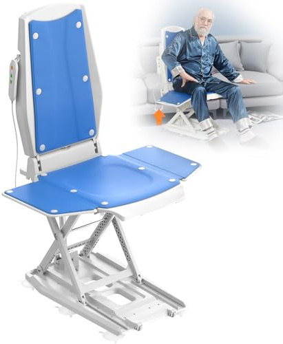 VOCIC Electric Stand Up Chair for Seniors, 0-50cm Adjustable, 140KG, Wheels | Foldable Rising Aid, 2 Suction Cup Types, Get Up from Floor, Elderly & Disabled, Home Safety, Blue