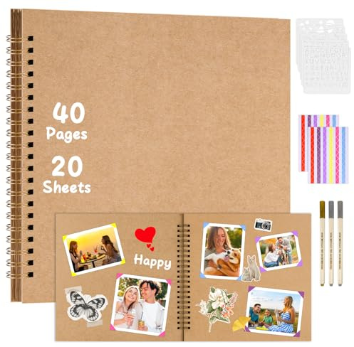 Fotoalbum zum Selbstgestalten 21 x 21cm, Fotoalbum Klein Fotoalben, Fotobuch zum Einkleben mit 40 Seiten, DIY Scrapbook Fotobuch Kann als Abschluss Geschenk, Geburtstagsgeschenk,Hochzeitstagsgeschenk