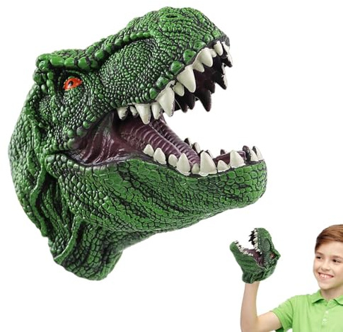 -Dinosaurier-Spielzeug – Realistisches Weiches Vinyl, 19 X 16 cm, Handpuppe, Interaktives Dino-Spielzeug | Kinder Tierpuppen Puppentheater Geschichte Zeit Spielzeit Rollenspiele Fantasie Bi